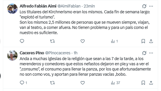 Algunas de las respuestas al retuiteo presidencial del posteo que mostraba a la pizzería 