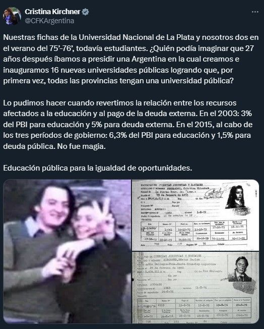 Tuit de Cristina Kirchner