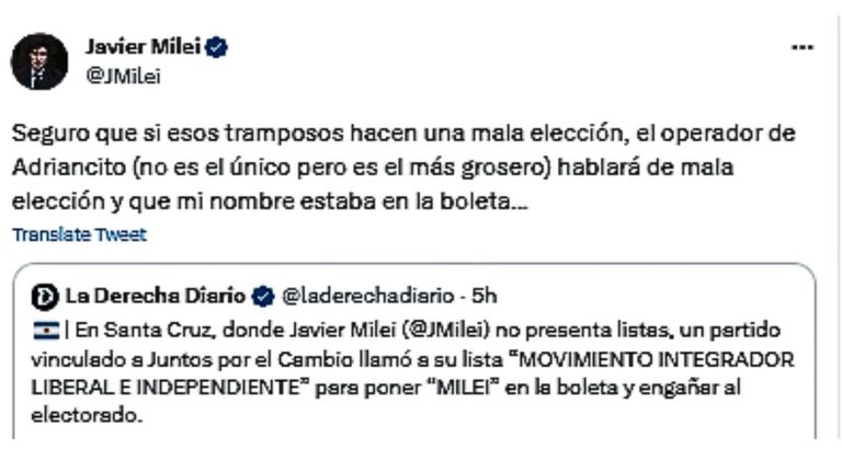 Tuit Milei 20230719