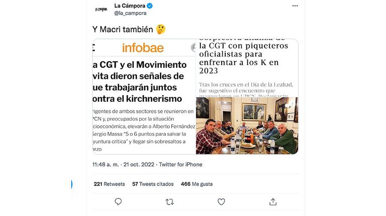 Twit de La Campora 20221021