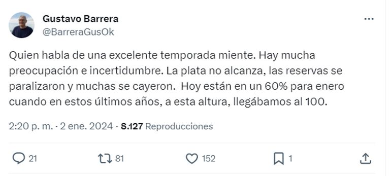 Posteo de Gustavo Barrera, intendente de Villa Gesell