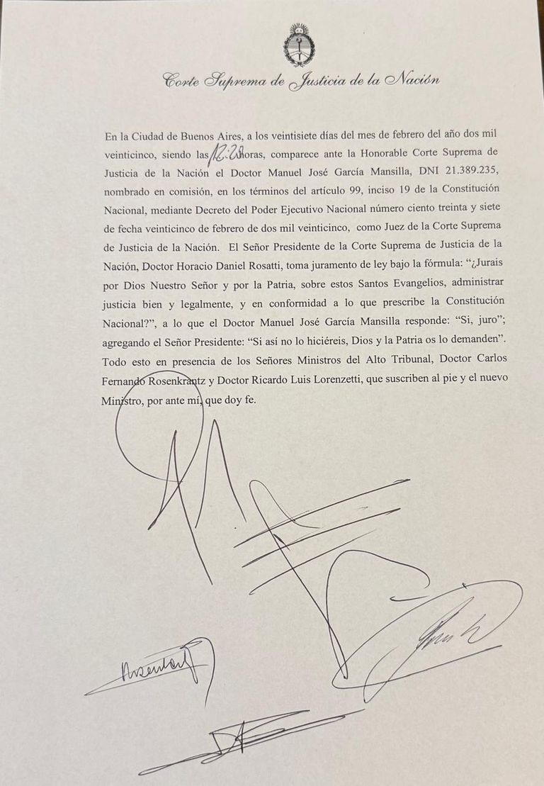 Acta de la jura del juez García-Mansilla