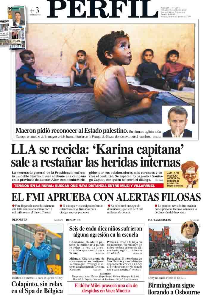 La tapa del Diario PERFIL del sábado 26 de julio de 2025.