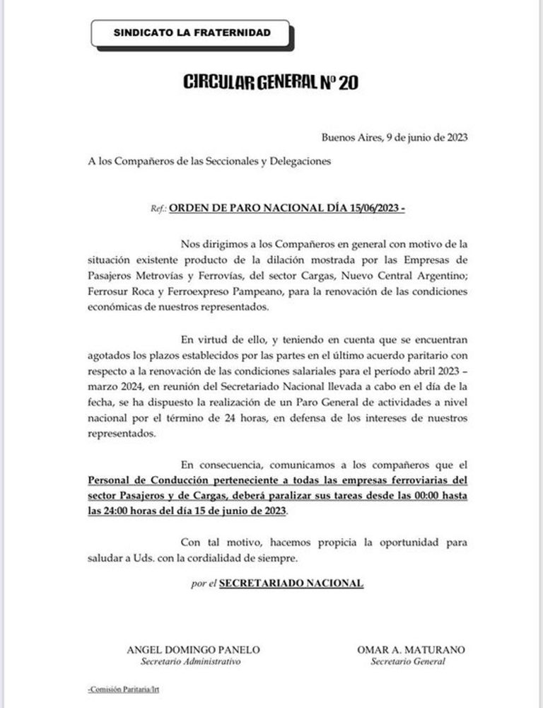 Paro de trenes 20230612