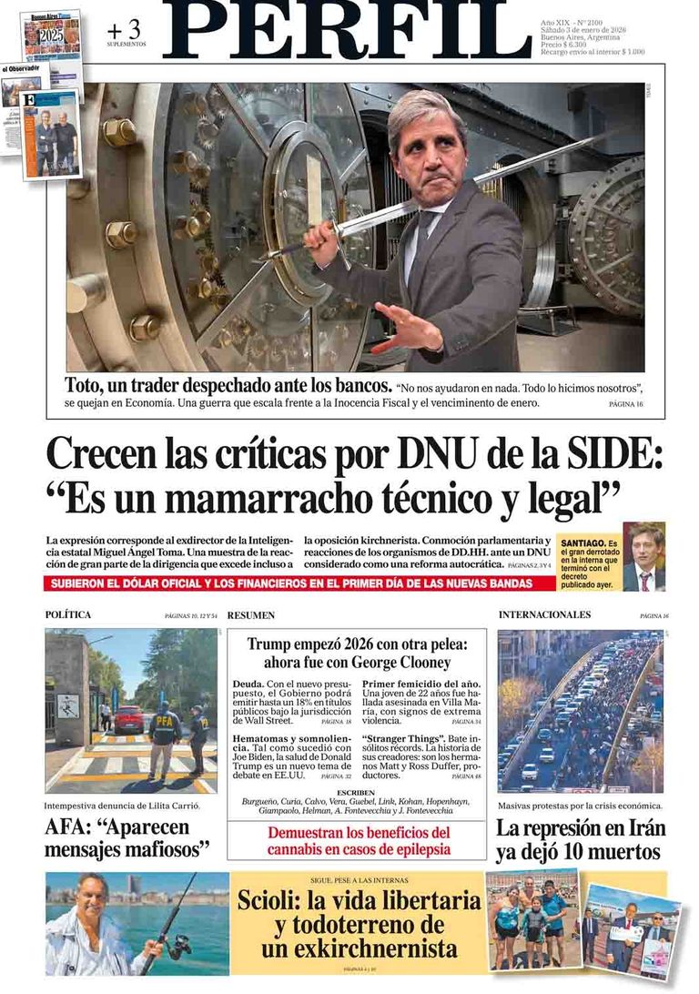 La tapa del Diario PERFIL del sábado 3 de enero de 2026
