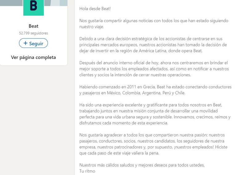 Comunicado Beat