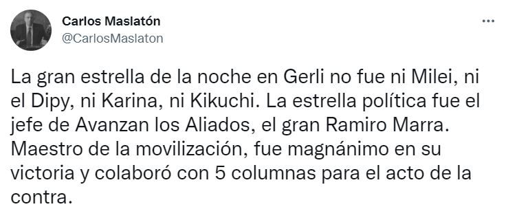 El mensaje de Maslatón sobre Milei.