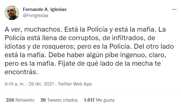 Tweet de Fernando Iglesias contra re-reelecciones