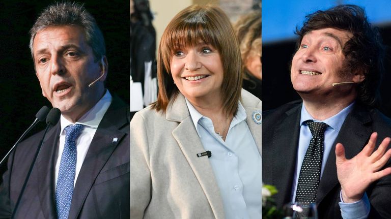 Sergio Massa, Patricia Bullrich y Javier Milei 20230927