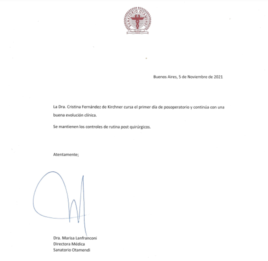 Parte Médico Cristina Kirchner