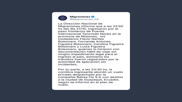 Migraciones informa del traslado de Bolsonaro a través de Argentina