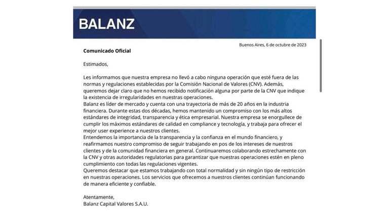 Comunicado Balanz