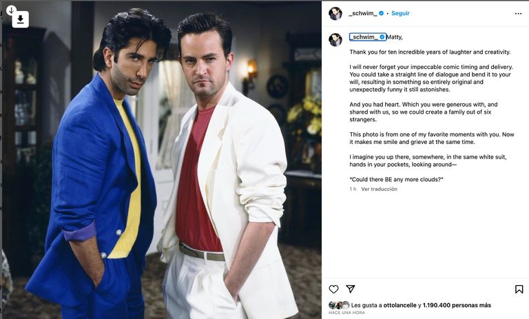 Muerte de Matthew Perry: Jennifer Aniston y David Schwimmer se sumaron a las despedidas de Courteney Cox y Matt LeBlanc