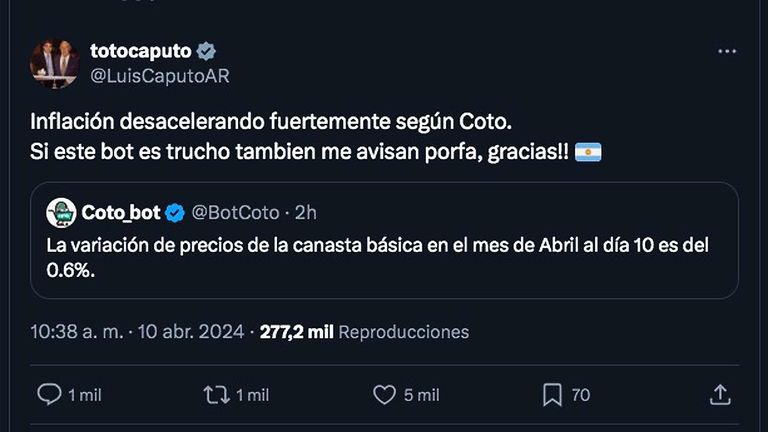 Mensaje de Luis Caputo
