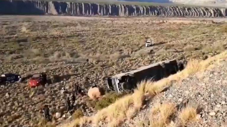 El micro de la empresa Ahumada, que desbarrancó rumbo a Mendoza.