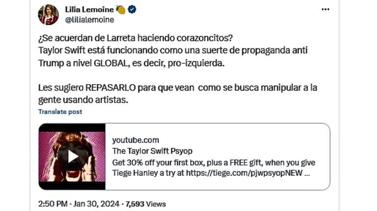 Tuit de Lilia Lemoine 20240130