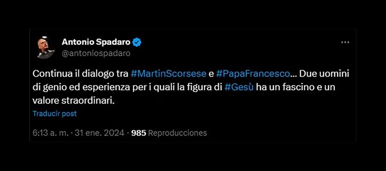 El papa Francisco se reunió con Martin Scorsese, que prepara una película sobre Jesús