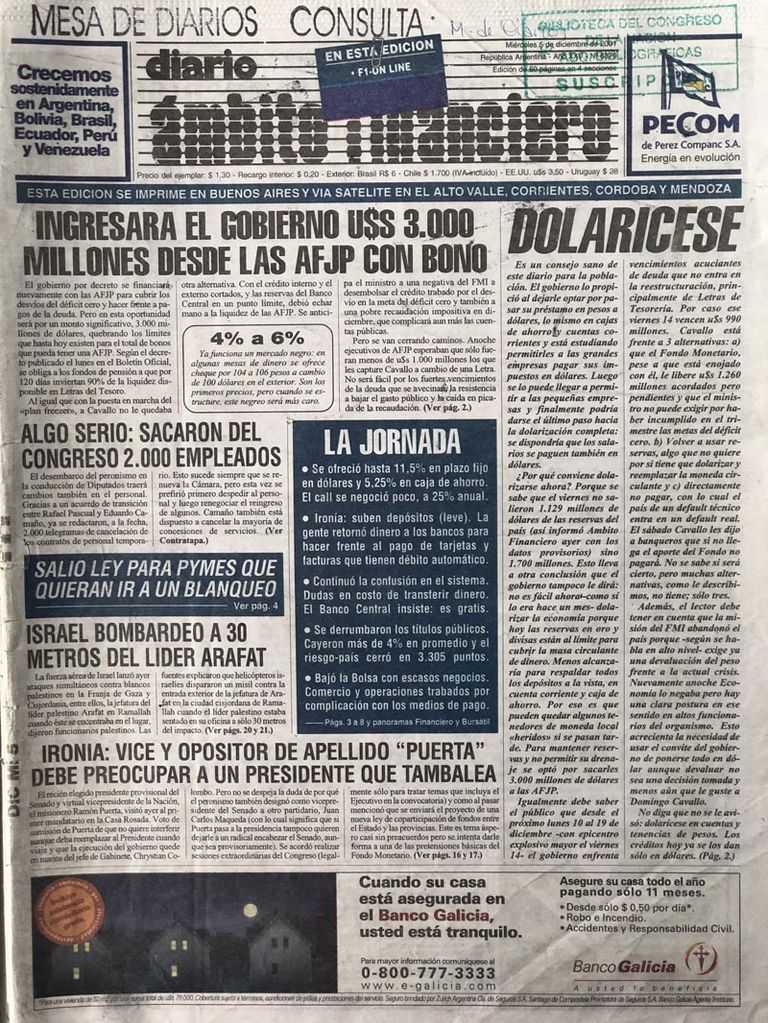tapas de diarios de los dias 4 y 5 diciembre de 2001 20211203