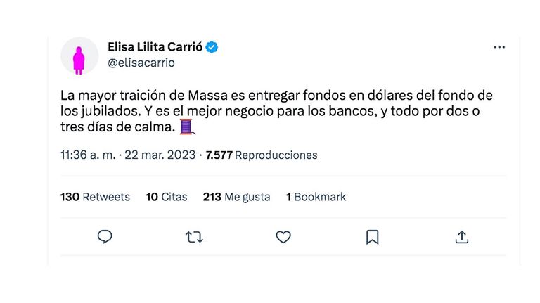 Mensajes de Twitter de Elisa Carrió