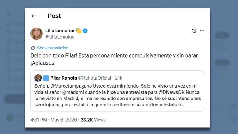 Posteo Lilia Lemoine apoya a Pilar Rahola 07052026
