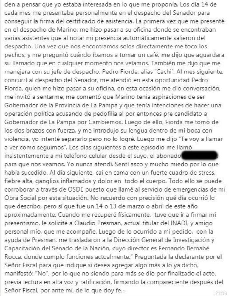 El texto completo de la denuncia contra Juan Carlos Marino