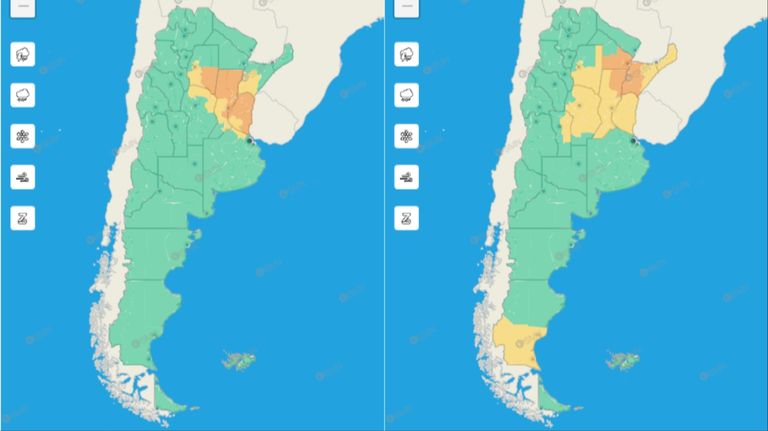 Alertas amarillas y naranjas por tormenta y viento en el país 
