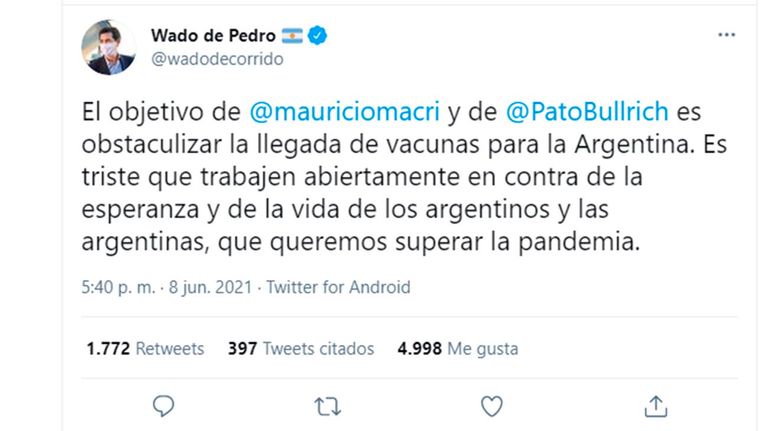 Patricia Bullrich y Wado de Pedro 20210609