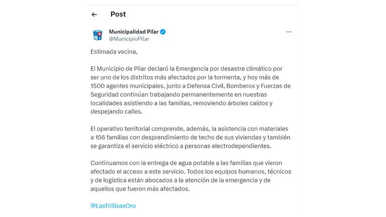 Destrozos por el temporal en Pilar