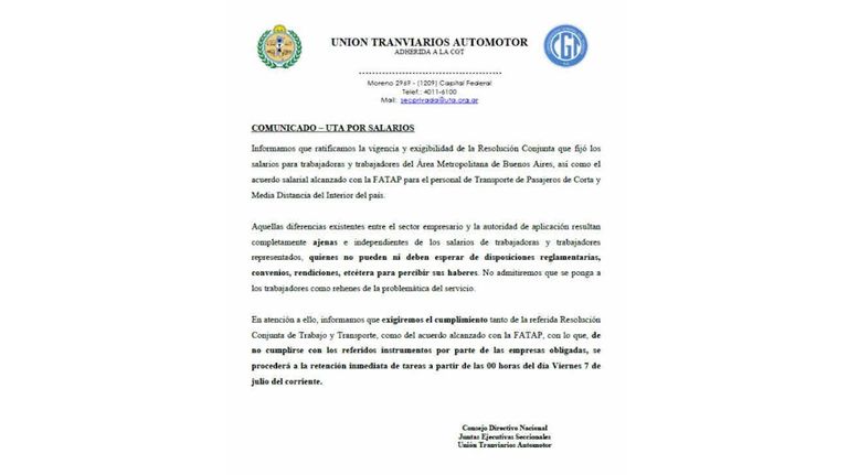 UTA comunicado 20230705