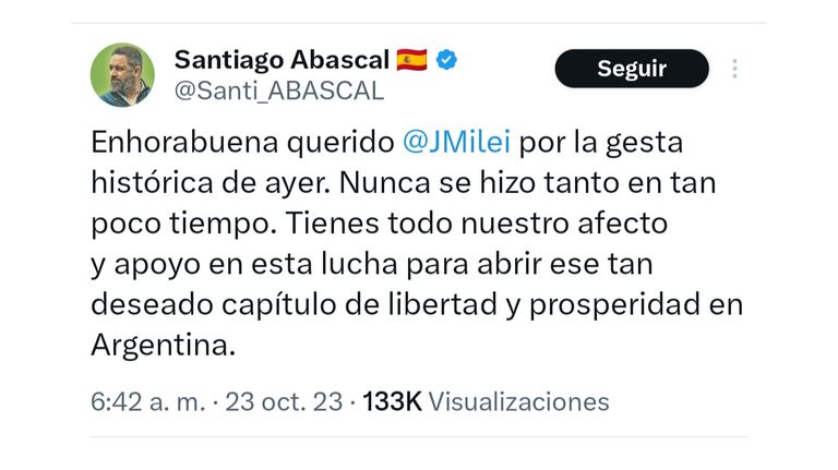 Apoyo de Vox a Javier Milei