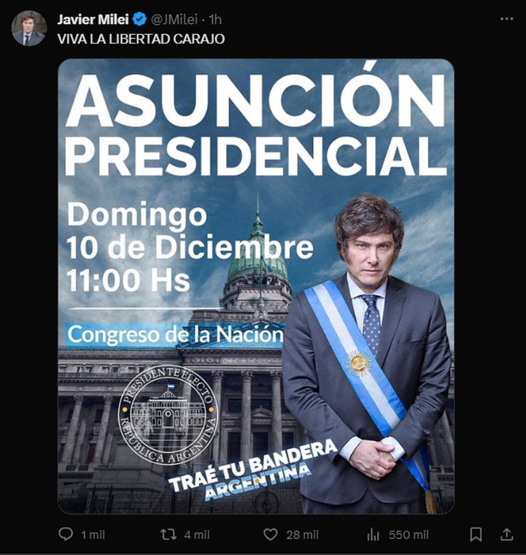Javier Milei asuncion presidencial