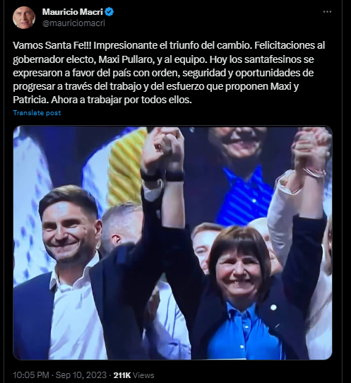 Mauricio Macri felicitó a Pullaro