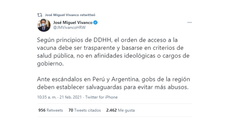 Vivanco Human Rights Watch Vacunación
