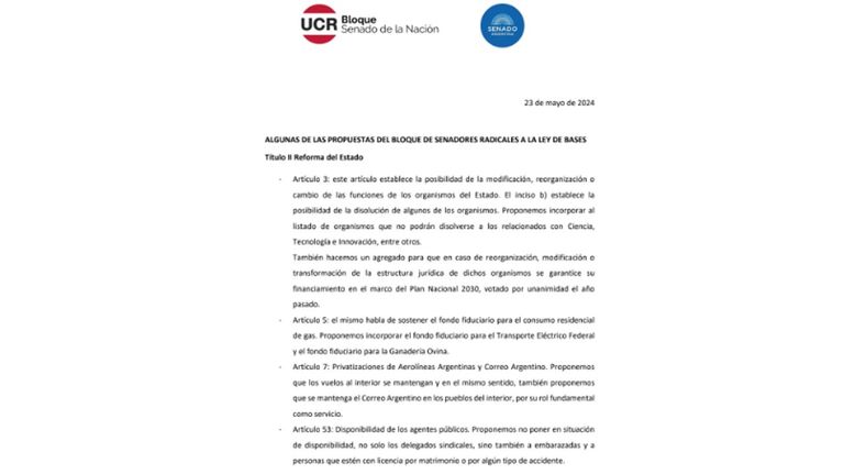 Comunicado de la UCR Ley Bases 20240523