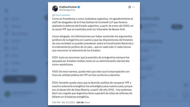 Posteo Cristina Kirchner 27032026