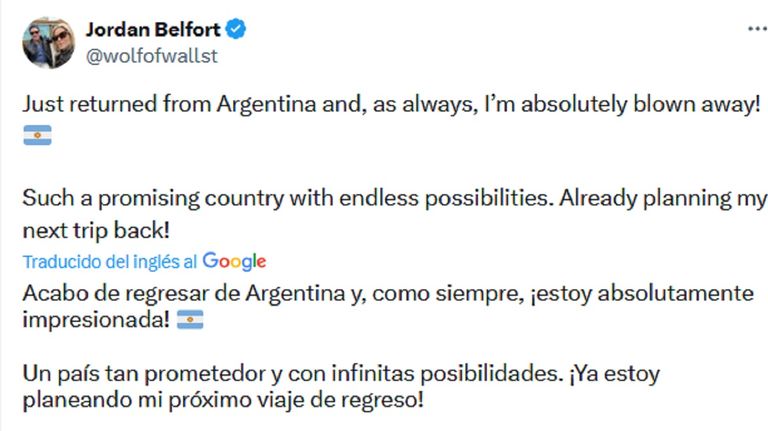 El elogio del lobo de Wall Street a la Argentina de Milei