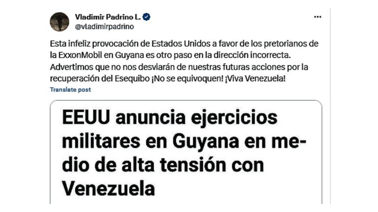 Tuit de Vladimir Padrino L. 20231207