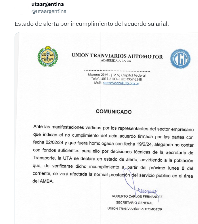 Comunicado UTA