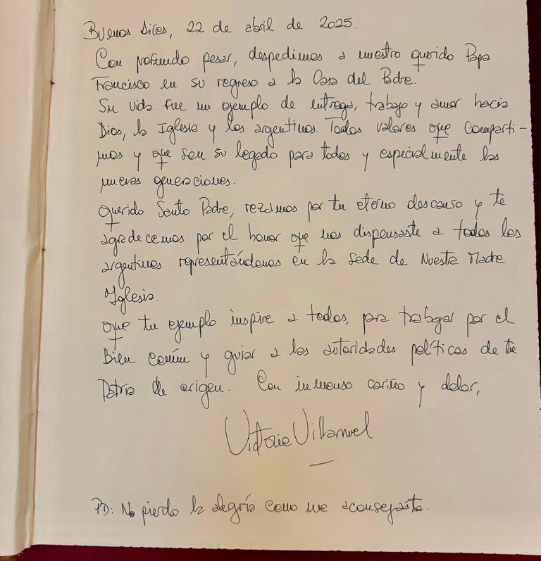 Carta de Sandra Villarruel al Papa Francisco