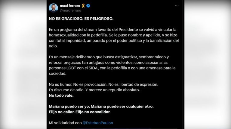 Posteo Maximiliano Ferraro apoyo Esteban Paulón