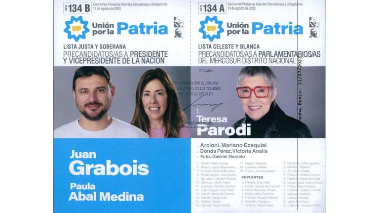 Boleta de Unión con la Patria con Juan Grabois