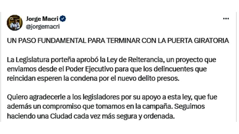Jorge Macri sobre la Ley de Reiterancia 20240613