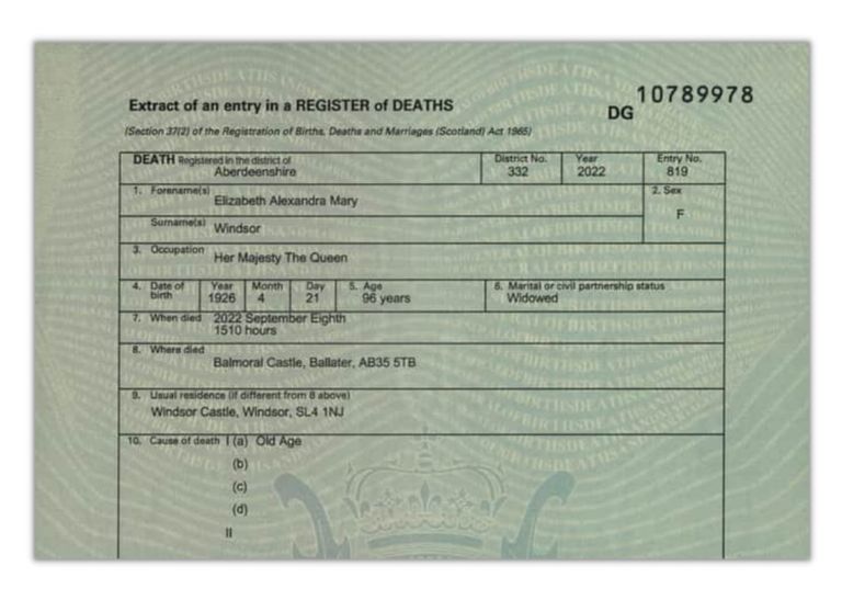 Certificado de defunción de Isabel II 20220929