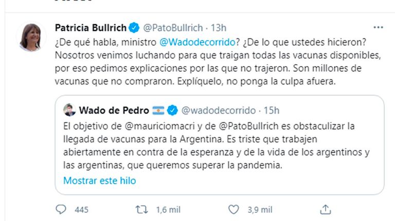 Patricia Bullrich y Wado de Pedro 20210609