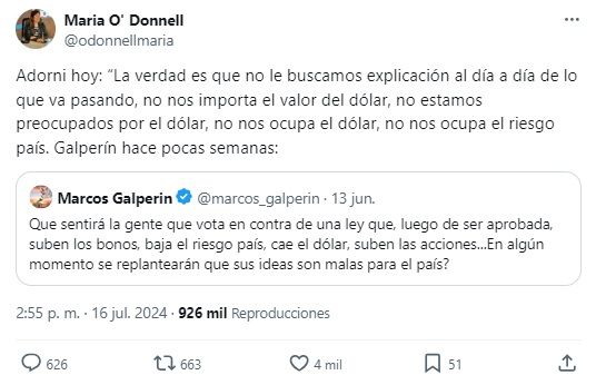 Cruce entre María O’Donnell y Marcos Galperín 20240717