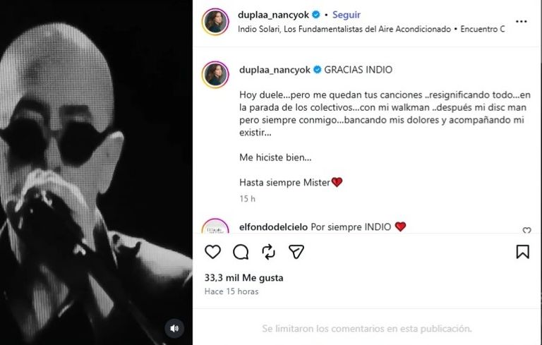 Nancy Dupláa despidiendo al Indio Solari