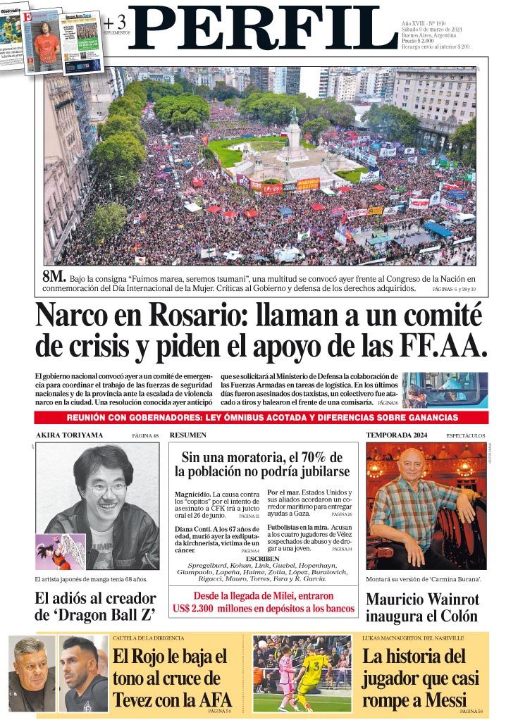 La tapa del Diario PERFIL del sábado 9 de marzo de 2024