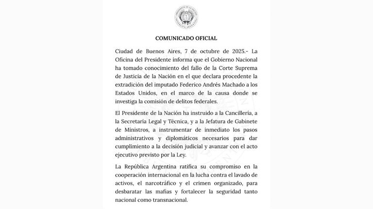 Comunicado presidencia FRED MACHADO