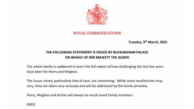 Comunicado oficial de la Reina Elizabeth 20210309