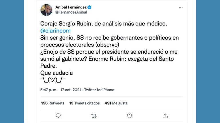 Chicana de Aníbal Fernández al periodista Sergio Rubín 20211018